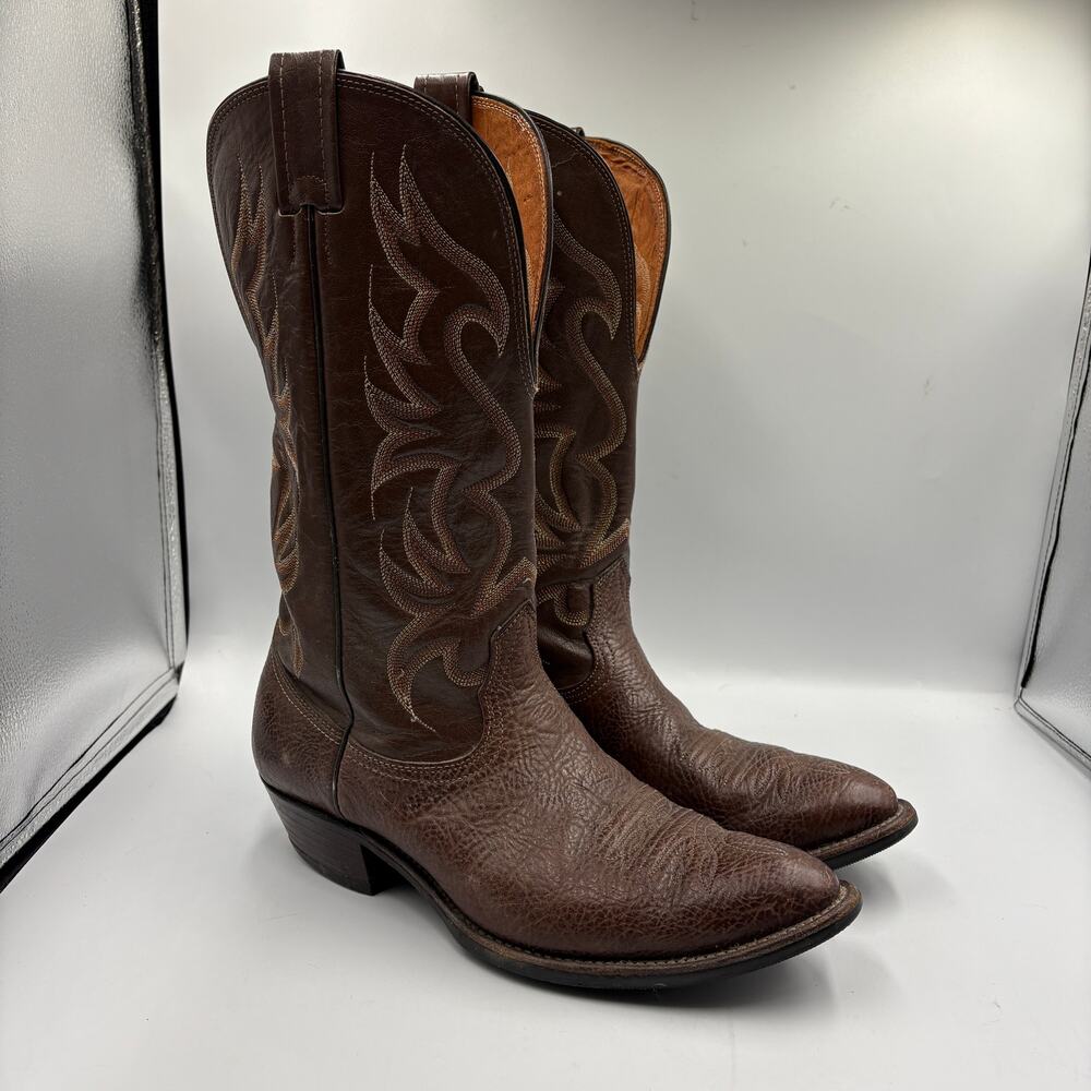 Vintage Nocona Bullhide Leather Cowboy Boots Flame Stitching 10 D